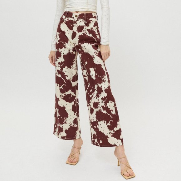 BDG Denim - BDG jeans high waist wide leg cow print brown/burgundy white size 26